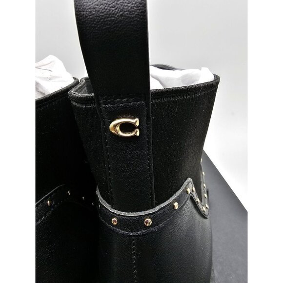 Coach NEW Lory Leather Bootie Womens Size 7 Black Studded Ankle Boots - Picture 8 of 14